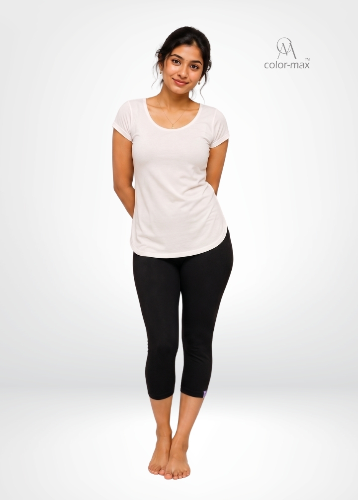 BLACK - Premium Cotton Lycra Capri Leggings